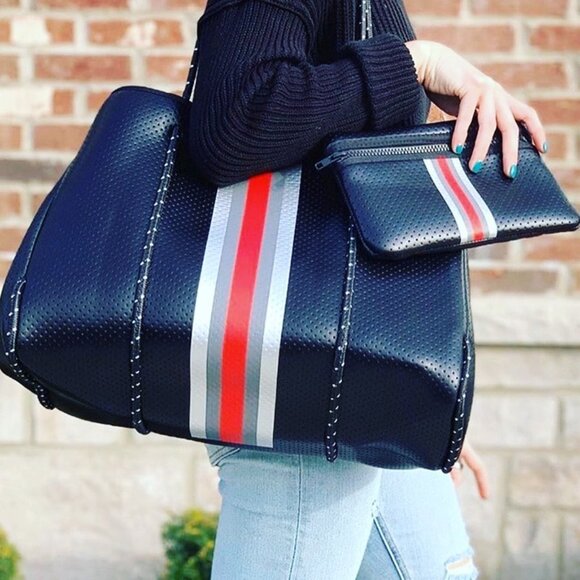 Large Neoprene Weekender Travel Handbag Tote with Matching Coin Purse NEW - Picture 4 of 9